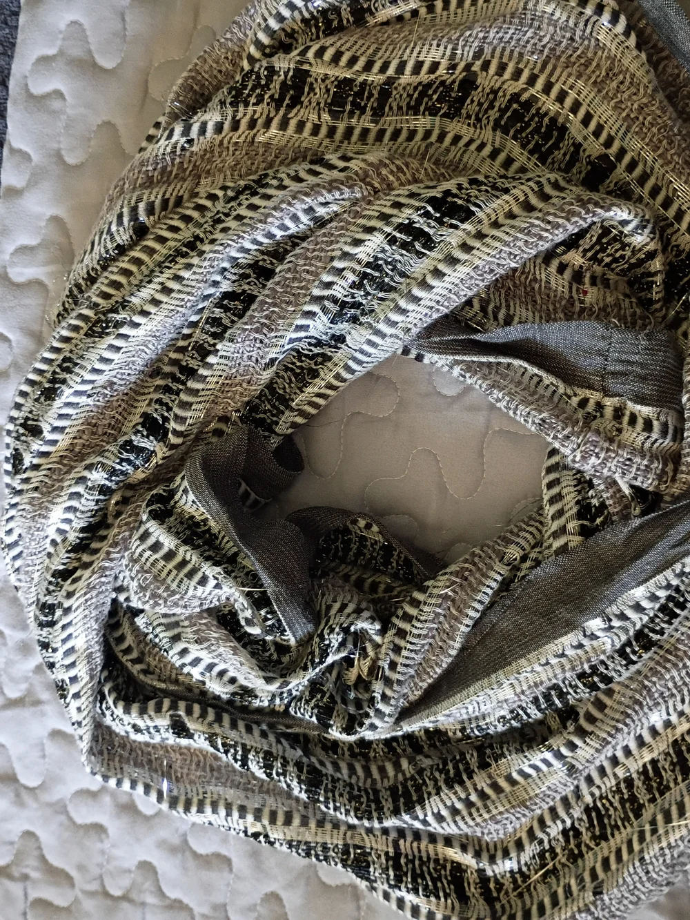 Neutral Striped Knit Infinity Scarf